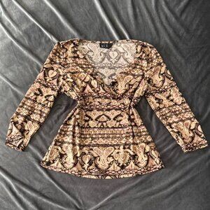 Y2k tan and brown beaded INC patterned top